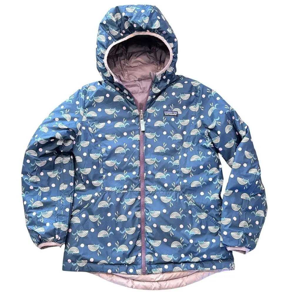 Patagonia Reversible Down Sweater Hoody Jacket Mauve Pink & Green Girl’s XL*